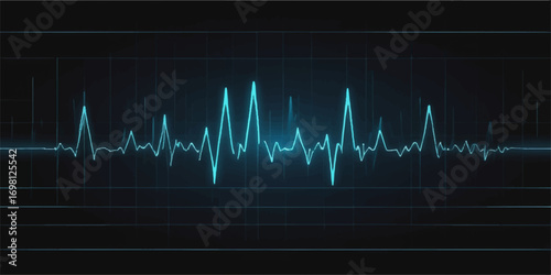 A green EKG line graph illustrates a healthy heartbeat on a medical monitor, depicting the regular rate of life on a cardiogram for healthcare