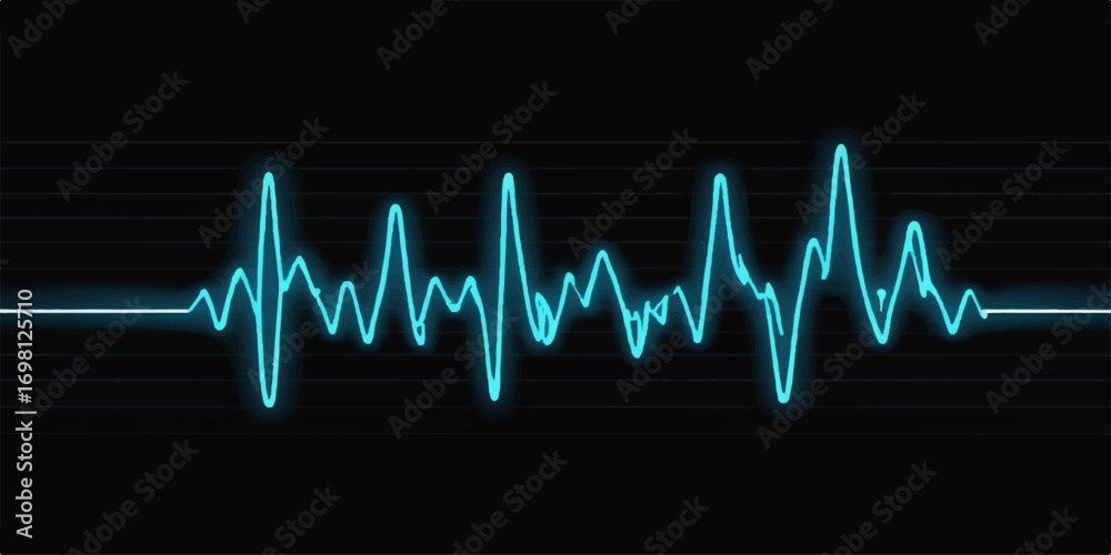 Obraz premium Digital electrocardiogram showing an abstract blue wave of a heartbeat on a black monitor