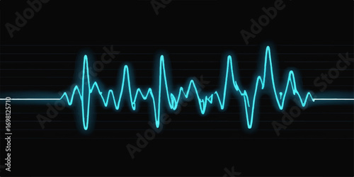 Digital electrocardiogram showing an abstract blue wave of a heartbeat on a black monitor