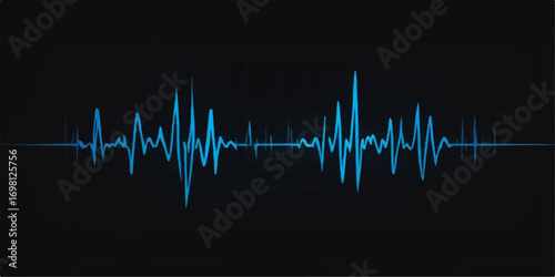Medical heart pulse line on abstract green sound wave background, a cardiogram vector illustration