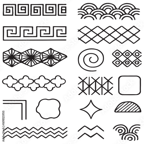  Traditional Japanese decorative border collection vector