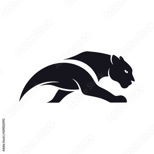 Sleek Black Panther Crouching Silhouette Logo.