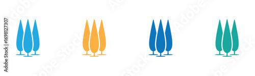 Tree icon set isolated black on white background. Vector Illustration.Tree Icon Set,Vibrant cypress tree icons in varied hues on white backdrop