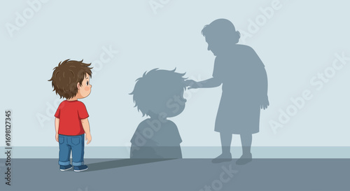Child Watching Shadow of Caring Grandmother Figure