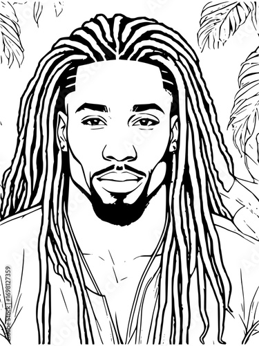 Stylish Black man with long dreadlocks and beard exudes confidence and modern appeal