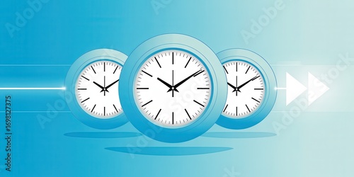 Streamline projects and meet deadlines with visual clocks showing promptness on a bright blue background