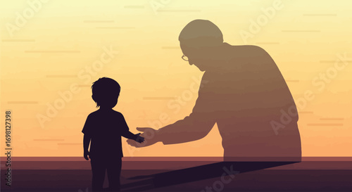 Grandfather and Grandchild Silhouette at Sunset Legacy Love and Family