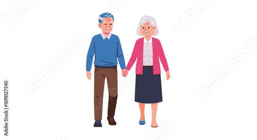 Happy Senior Couple Holding Hands Walking Together Retirement Love and Togetherness