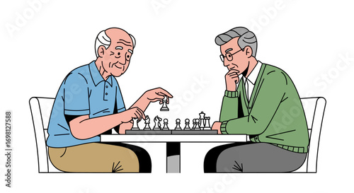 Senior Men Playing Chess Strategy Competition and Retirement