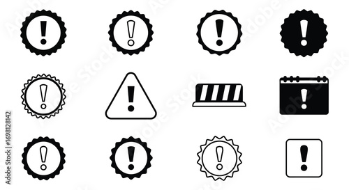 various warning symbols displayed in different shapes and designs