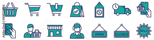 Shopping and Store Icon Set for Online Purchase and Retail	