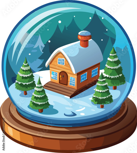Christmas Travel Planning Winter Cabin Snow Globe Scene