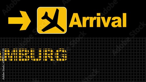 Hamburg Arrival Animation Sign Board on Airport 4K Animation. New signboard background