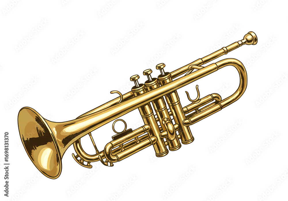 Obraz premium Brilliant Gold Trumpet A Musical Instrument Illustration isolated on transparent background