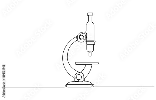 Continuous one line drawing of Laboratory microscope vector illustration. Editable outline