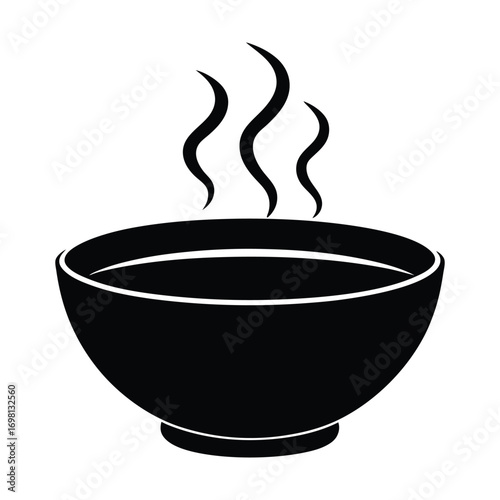 Steaming bowl of hot soup silhouette icon for food and beverage designs illustration