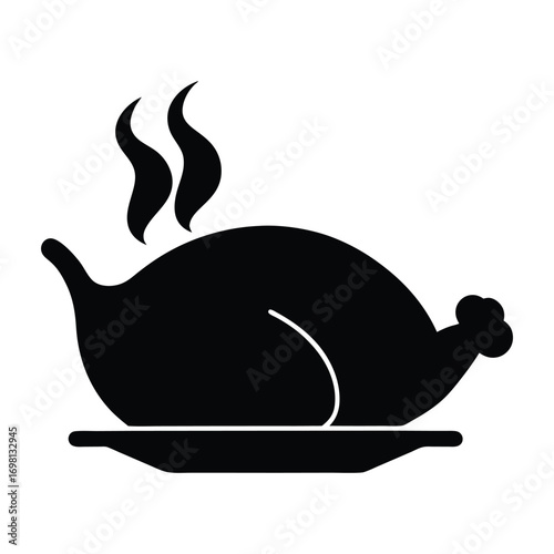 Roasted chicken silhouette with steam isolated on for food service illustration