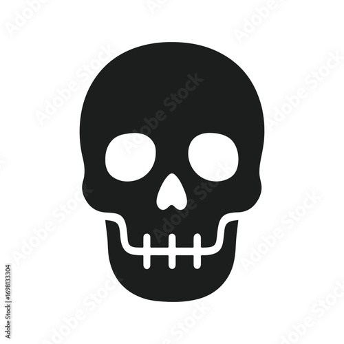 Black skull icon illustration isolated on white background for Halloween design danger warning 