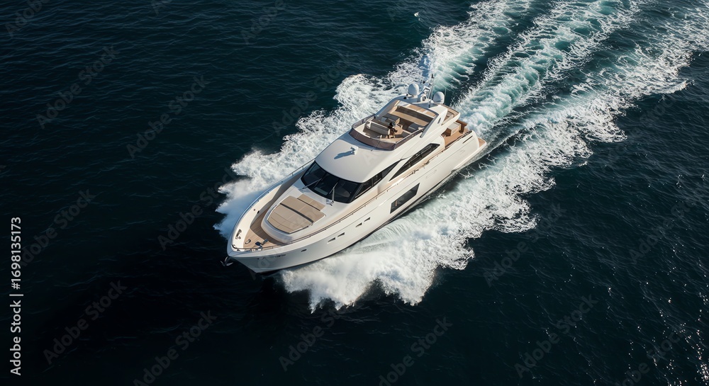 Fototapeta premium Luxury yacht cruising on dark blue ocean