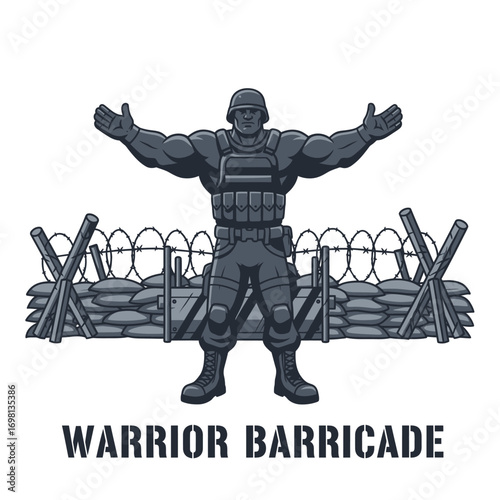 Warrior barricade iron barbed pile of sacks