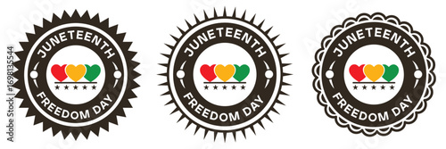 Juneteenth Freedom Day Badge Design with Heart and Star Icons