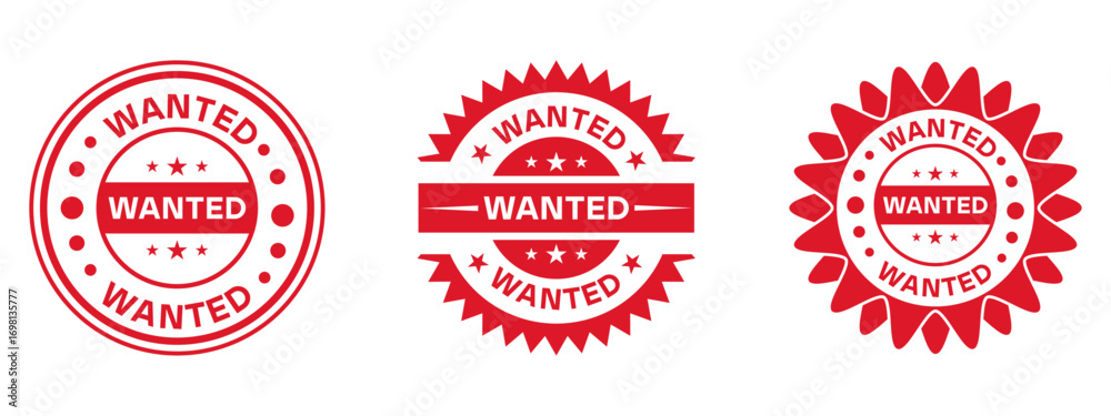 Obraz premium Wanted Badge Stamp Design Red Vintage Icon Collection