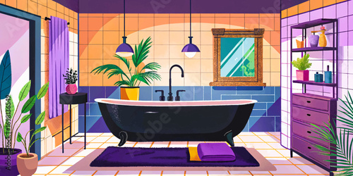 bathroom interior design featuring a matte bathtub and a sleek modern shower, ideal for contemporary architectural projects, decorative compositions, luxury lifestyle