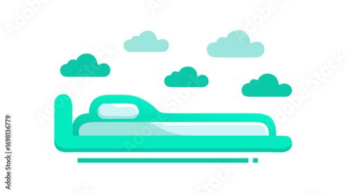 Dreamy sleep bed with clouds vector illustration for restful night and sweet dreams concept