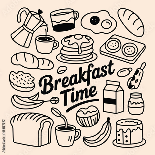 Hand Drawn Breakfast Food And Drinks Doodle Art Collection coffee pancakes