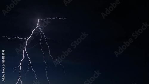 Realistic lightning strikes over black background. Thunderstorm with flashing lightning thunderbolt 
