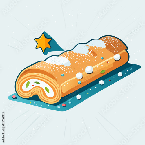 Christmas Yule Log Cake with Cream Filling and Festive Sprinkles