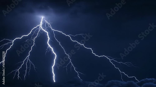 Realistic lightning strikes over black background. Thunderstorm with flashing lightning thunderbolt 