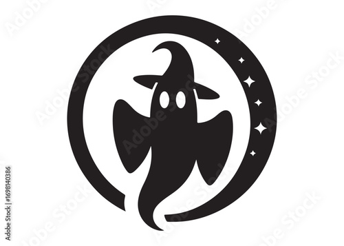 halloween ghost logo silhouette vector, ghost logo vector illustration, haunted ghost silhouette vector logo, funny halloween spooky ghost logo silhouettes vector on white background. 