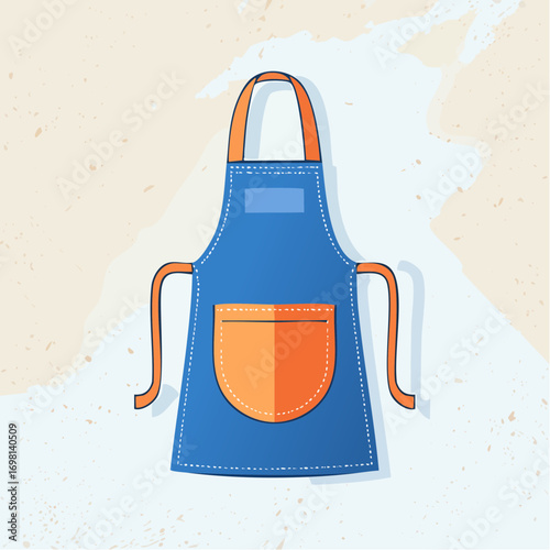 Blue Apron With Orange Pocket And Straps On Textured Background