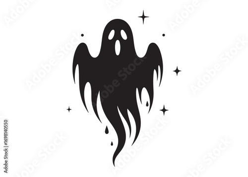 halloween ghost logo silhouette vector, ghost logo vector illustration, haunted ghost silhouette vector logo, funny halloween spooky ghost logo silhouettes vector on white background. 