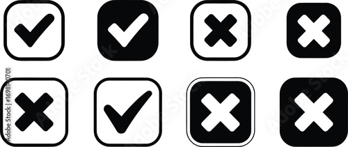 Check Mark and Cross Mark Vector Icons Set
