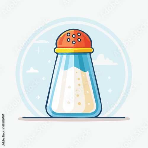 Blue Salt Shaker with Orange Lid and White Salt on Table