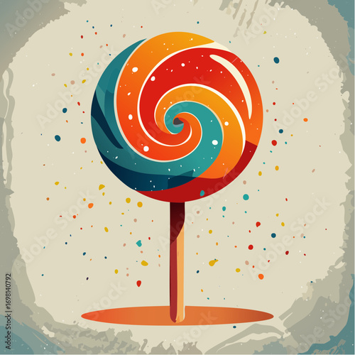 Colorful Swirl Lollipop on Stick with Festive Confetti