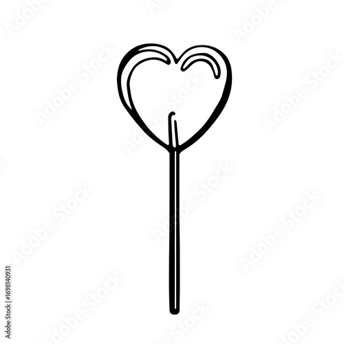 Vector black and white illustration of lollipop heart in doodle style. Holiday decor element. Основные RGB