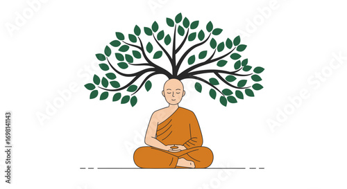 Monk meditating under a tree