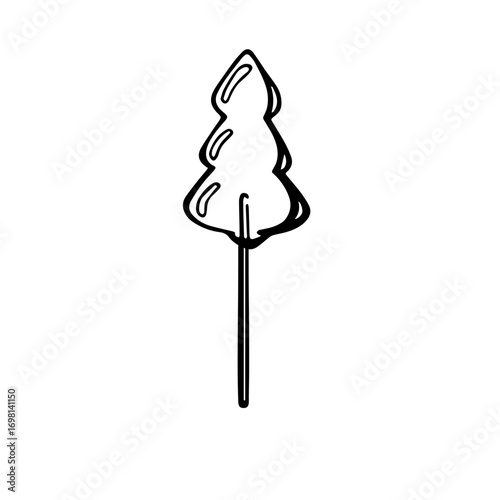 Vector black and white illustration lollipop christmas tree in doodle style. Festive Christmas decor element. Основные RGB
