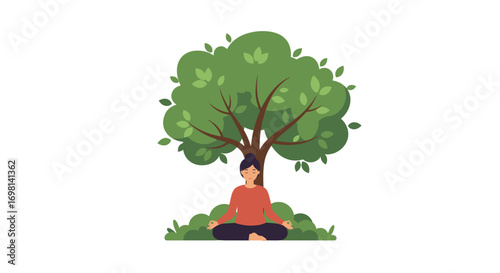 Person meditating under a tree