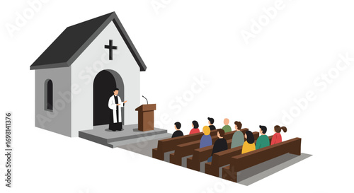 Church service with priest and congregation