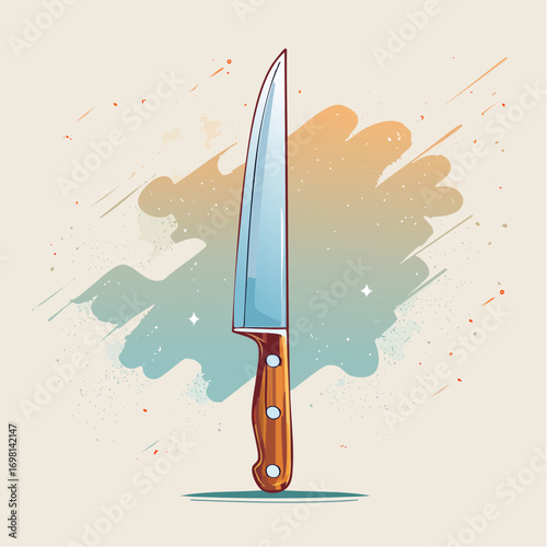 Pixel Art Kitchen Knife With Wooden Handle On Abstract Background
