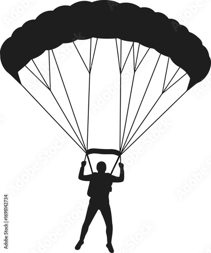 parachute jumper silhouette art on transparent background