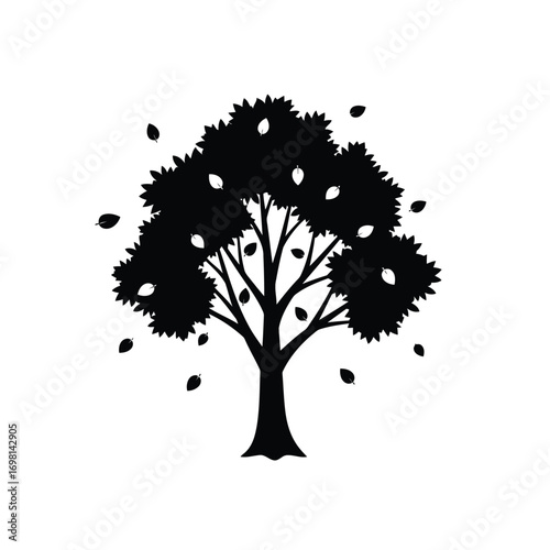 Elegant Tree Silhouette with Falling Leaves A Natural Concept