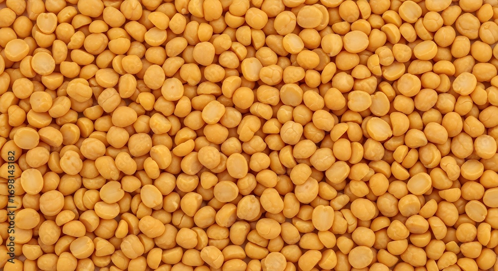 Fototapeta premium Vibrant yellow split peas create a captivating, textured background for healthy food and culinary projects.