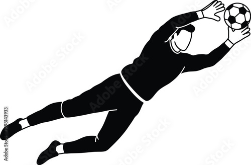 soccer goalkeeper diving for ball silhouette on transparent background