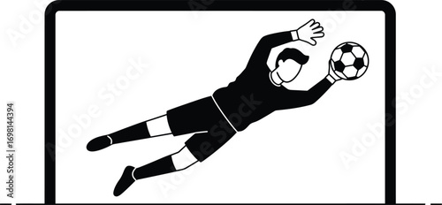 soccer goalkeeper diving for ball silhouette on transparent background