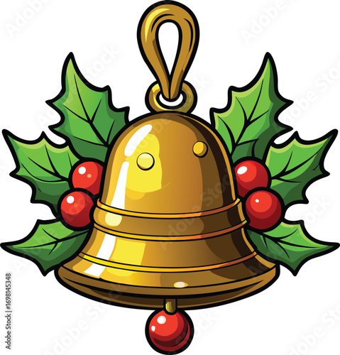 Christmas Mindfulness Meditation Golden Bell Christmas Holly Berries